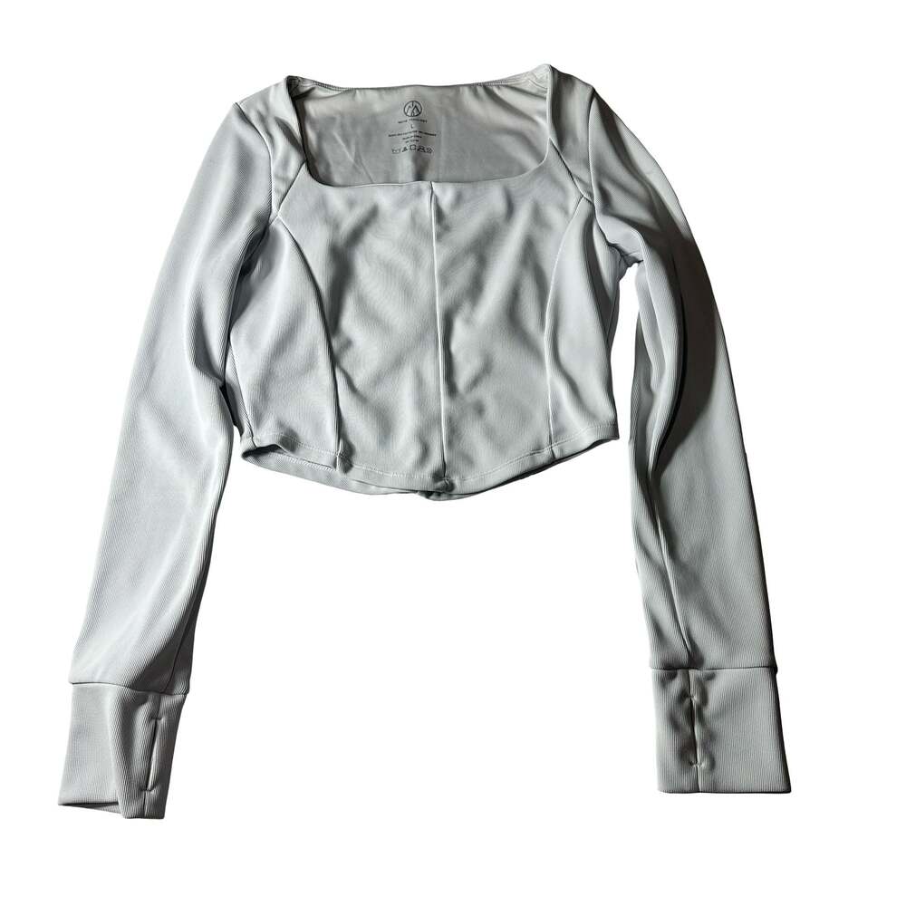 Move Theology Women’s Ribbed Corset Crop Top Gray Long Sleeve Built In Bra L